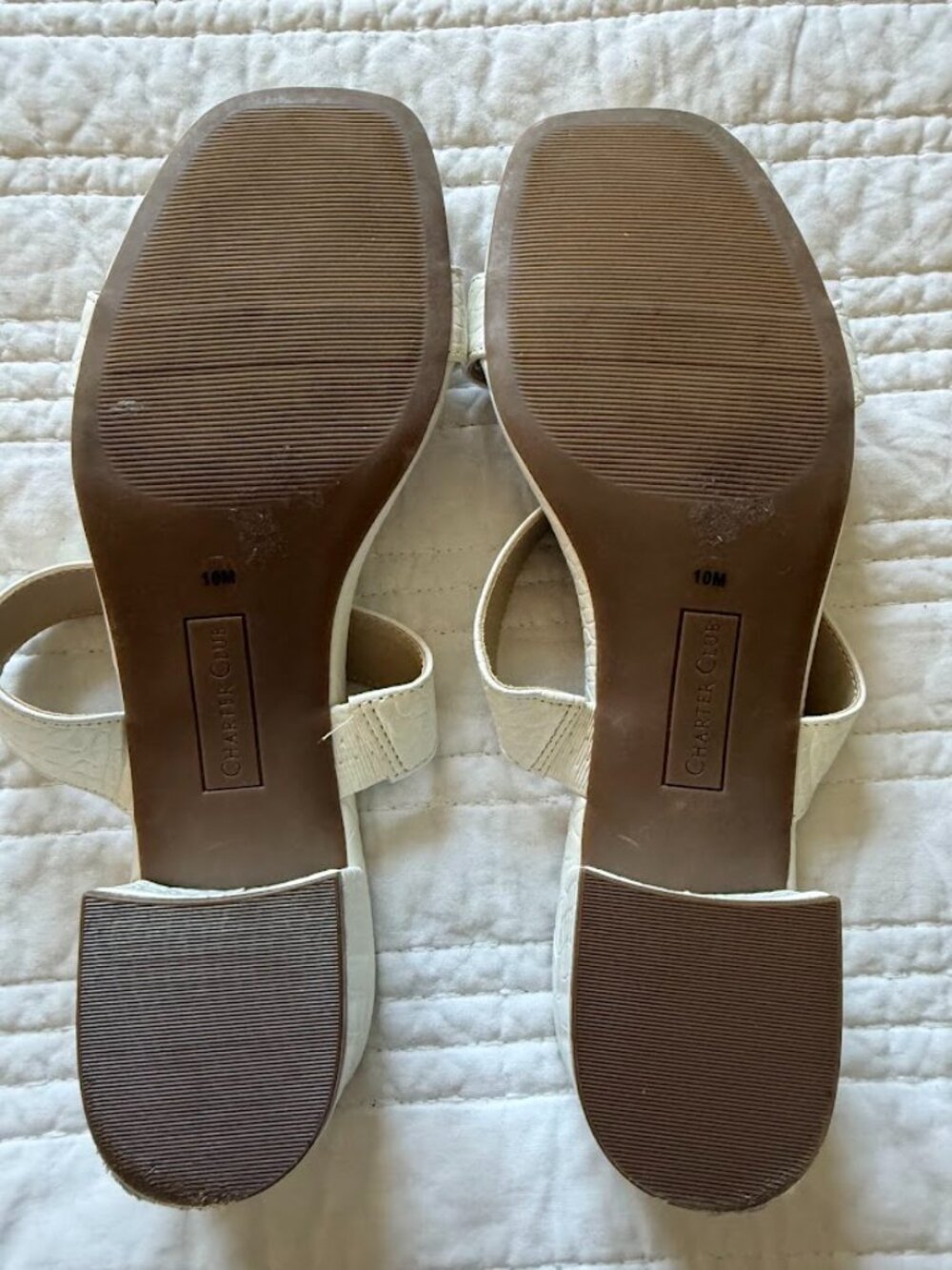 Charter Club Womens White Crocodile Block Heel 2 Strap Sandals SZ 10M - Picture 3 of 4